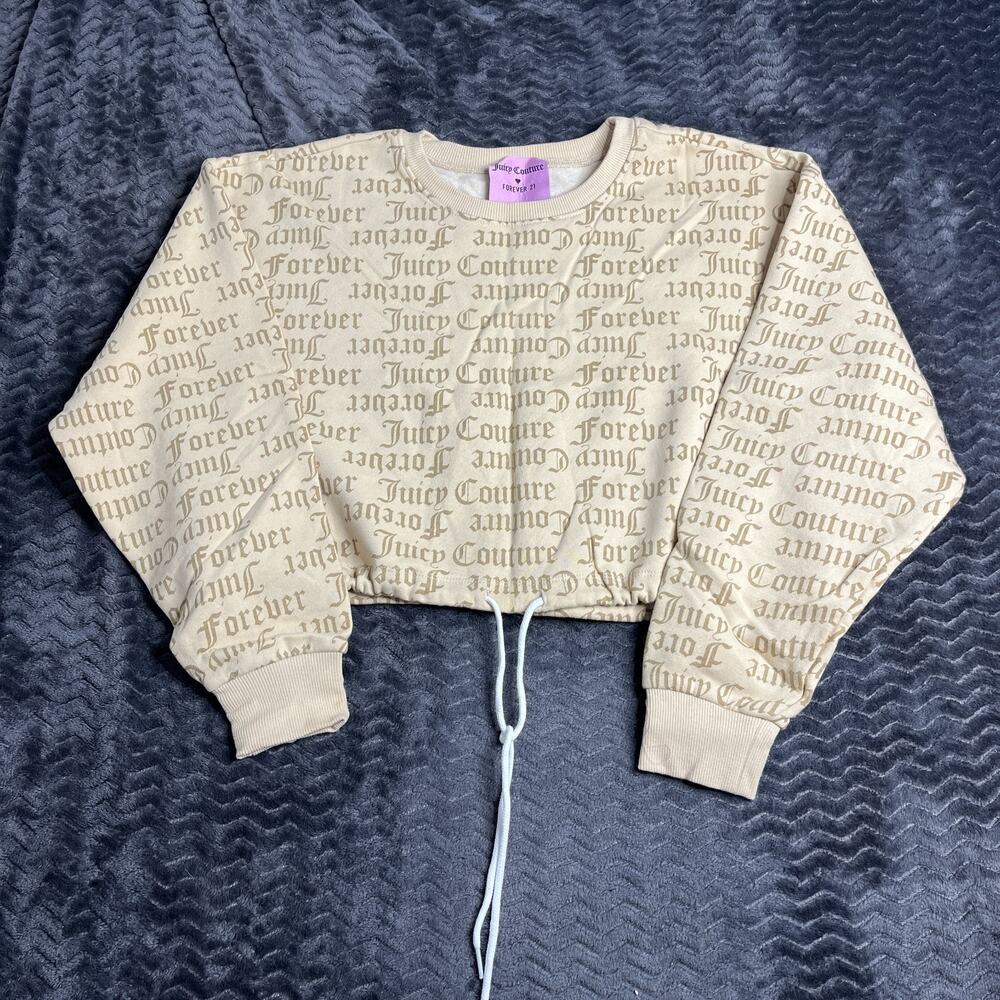Juicy Couture Shirt Size M Large Crop Top Sweatshirt Draw String Pink Label